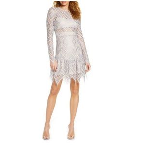 NWT Foxiedox Clara Crochet dress. Foxiedox grey pink cocktail dress. Grey dress